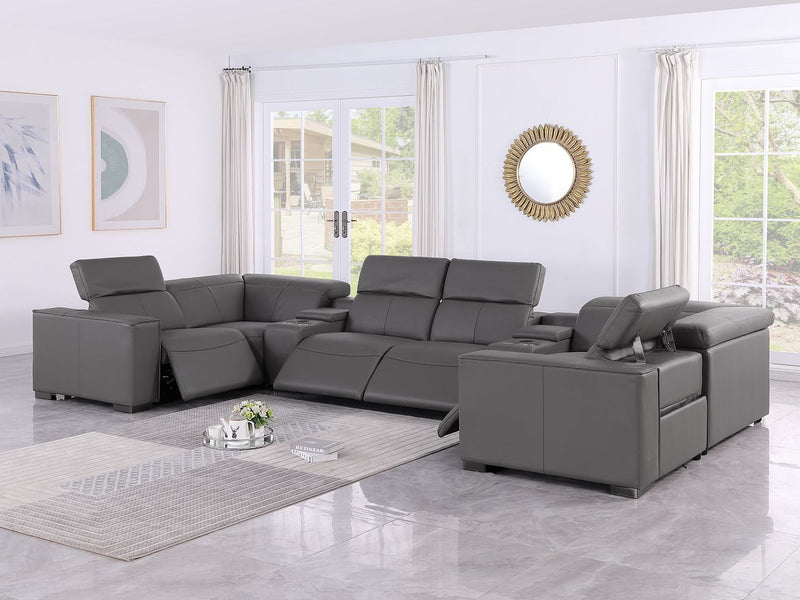 1208 - 8 Piece U Shaped Leather Sectional With 4 Power Recliners & Power Headrests