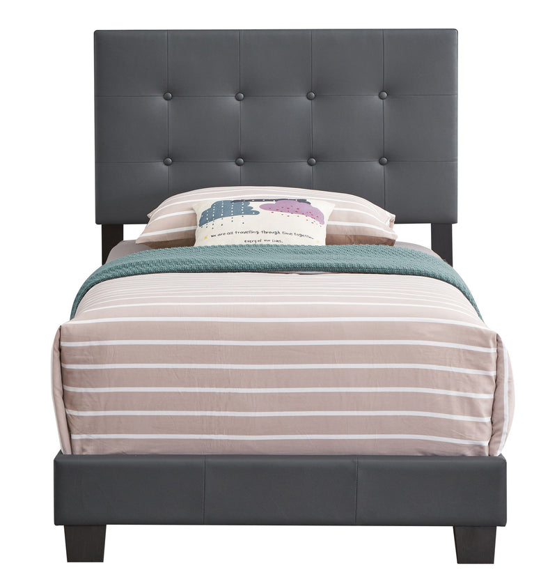 Upholstered Caldwell bed by Glory Furniture with a padded fabric headboard and frame in a modern bedroom setting.