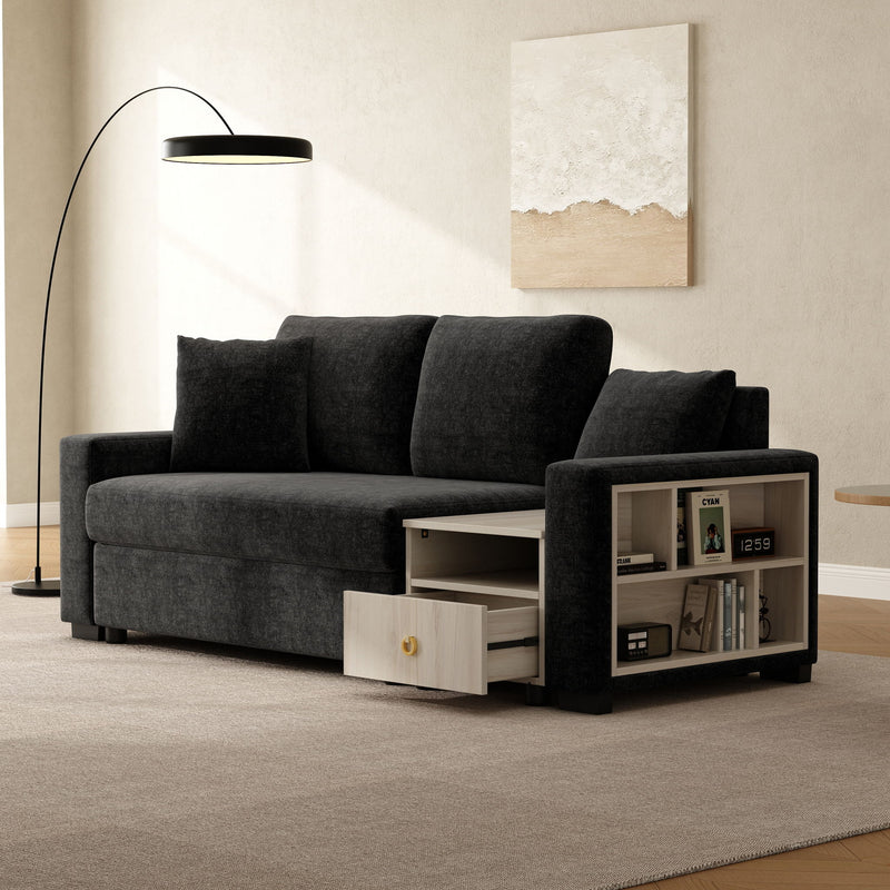 Noble House modular stationary sofa with storage armrest and center console, featuring plush cushions and modern design.
