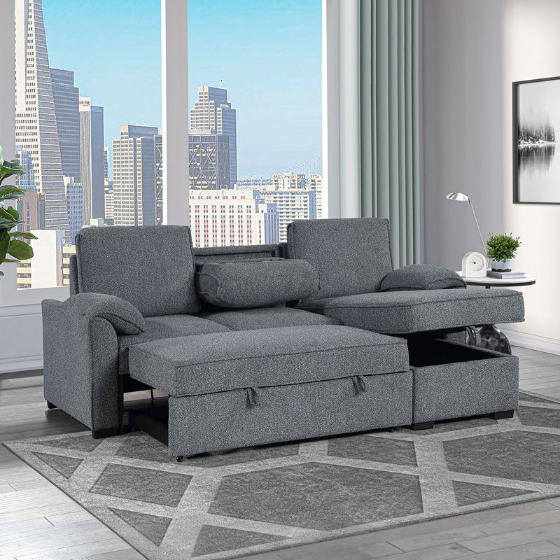 Rebecca - Sofa With Pull Out Bed, Storage Chaise, USB And Cup Holders - Dark Gray - R&R Furniture Gallery (Fountain Valley, CA)