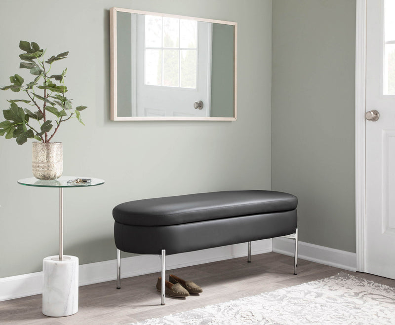 Lumi Source Chloe contemporary glam storage bench with plush upholstered top and wooden legs, ideal for living room decor.