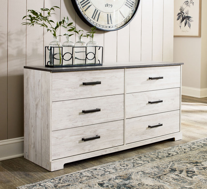 Shawburn - Six Drawer Dresser - Pewter-tone pulls - White / Black / Gray - R&R Furniture Gallery (Fountain Valley, CA)
