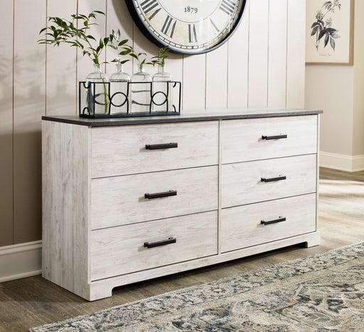 Shawburn - Six Drawer Dresser - Pewter-tone pulls - White / Black / Gray - R&R Furniture Gallery (Fountain Valley, CA)