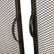 Noble House Samantha iron fireplace screen with two door design, decorative black metal fireplace protector with ornate details.