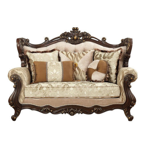 Shalisa - Loveseat With 5 Pillows (Same Lv01586) - Fabric & Walnut - R&R Furniture Gallery (Fountain Valley, CA)