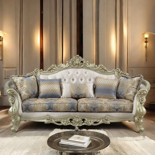 Gorsedd - Sofa With 5 Pillows - Fabric & Golden Ivory - R&R Furniture Gallery (Fountain Valley, CA)