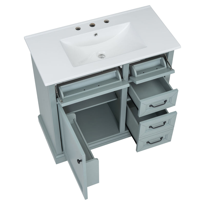 Bathroom Vanity With Sink, 2 Tip Out Drawers, Soft Close Hinges - Gray