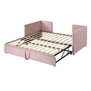 Twin size upholstered daybed with pop-up trundle bed by Halcyon Home, showing plush fabric and sleek design.