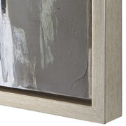Hand painted canvas art by Uttermost, "Natural Springs" with pearl silver tones, featuring abstract landscape design.