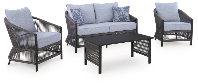 Bridges Beach - Loveseat, Lounge Chairs, Table Set (Set of 4) - Gray - R&R Furniture Gallery (Fountain Valley, CA)