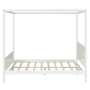 DreamHaus canopy platform bed with headboard and footboard, featuring slat support legs in a stylish bedroom setting.