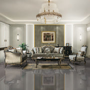 Betria - Loveseat With 4 Pillows - Light Green Velvet, Gold & Black High Gloss - R&R Furniture Gallery (Fountain Valley, CA)