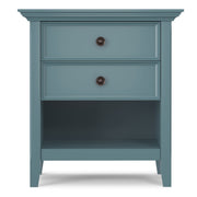 Handcrafted Amherst bedside table by Simpli-Home, featuring a wooden surface and drawer for bedroom storage.