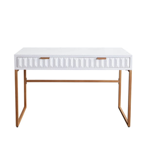 Spectrum 2-Drawer Solid Mango Wood Desk in White Finish w/ Gold Finished Iron Legs by Diamond Sofa