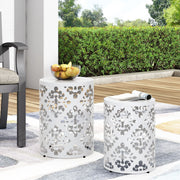 Modern outdoor metal end table by Noble House featuring a sleek design and sturdy construction for patio or garden use.