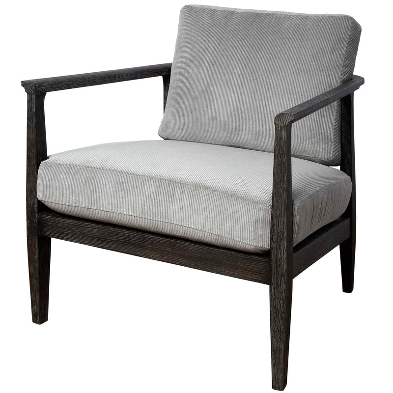 Gray modern Accent Chair by Uttermost with sleek design and upholstered fabric, ideal for contemporary living spaces.