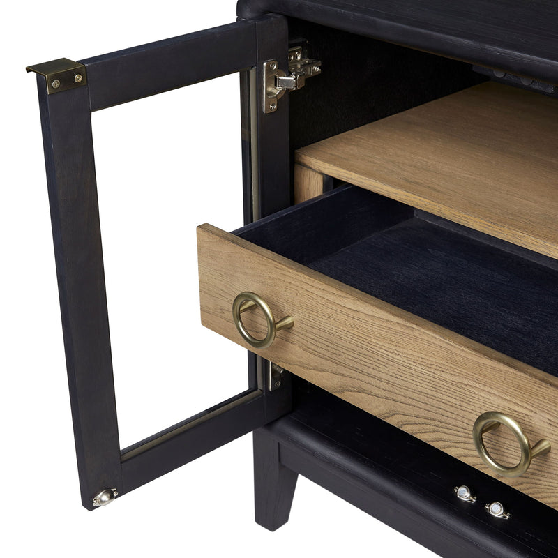 Glass Door Nightstand - Black - R&R Furniture Gallery (Fountain Valley, CA)