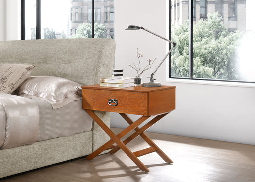 Durable Glory Furniture accent nightstand with a sleek wooden finish, featuring a single drawer and open shelf for storage.