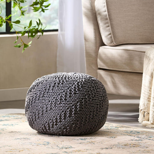 Hazel - Modern Knitted Cotton Yarn Round Pouf With Eco Friendly Pet Fibers - Dark Gray - R&R Furniture Gallery (Fountain Valley, CA)