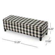 Black Noble House contemporary storage ottoman with cushioned top and hidden storage compartment.