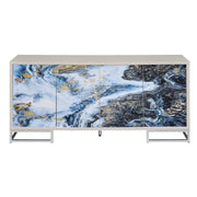 Liam - Console Cabinet - Blue Marble Print & Chrome - R&R Furniture Gallery (Fountain Valley, CA)