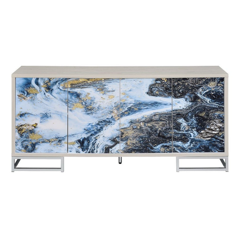 Liam - Console Cabinet - Blue Marble Print & Chrome - R&R Furniture Gallery (Fountain Valley, CA)