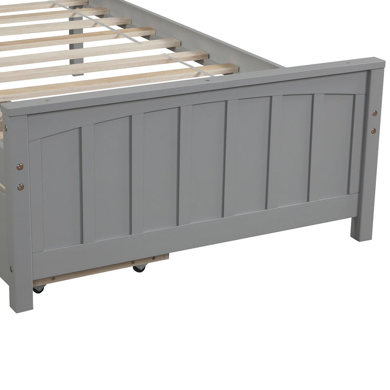 DreamHaus platform storage bed with two built-in drawers, featuring a modern design and sturdy wooden frame.