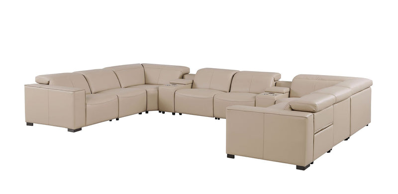 1208 - 10 Piece U Shaped Leather Sectional With 4 Power Recliners & Power Headrest