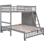 DreamHaus bunk bed with six drawers, flexible shelves, and a wheeled bottom bed for versatile space-saving bedroom storage.