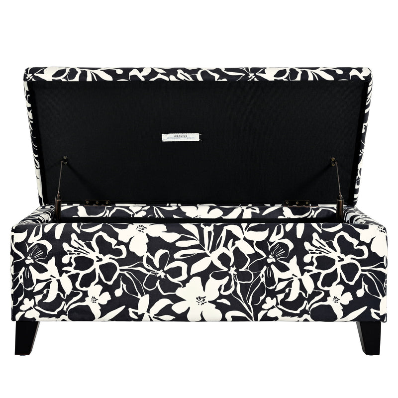 Luxury Storage Ottoman With Floral Patterned Fabric, Soft-Close Hinges, Multi Functional - R&R Furniture Gallery (Fountain Valley, CA)