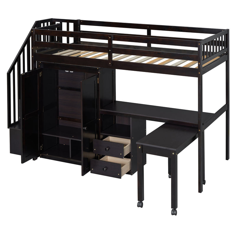 Loft Bed With Stairs, Bookshelf, Drawers, Desk & Wardrobe, Space Saving Multifunctional Furniture - R&R Furniture Gallery (Fountain Valley, CA)