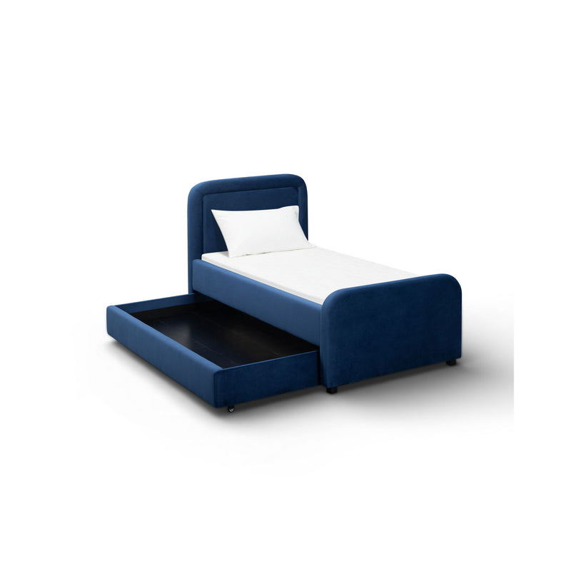 TOV Furniture Briella trundle bed with wooden frame and pull-out sleeping drawer, modern design in light wood finish.