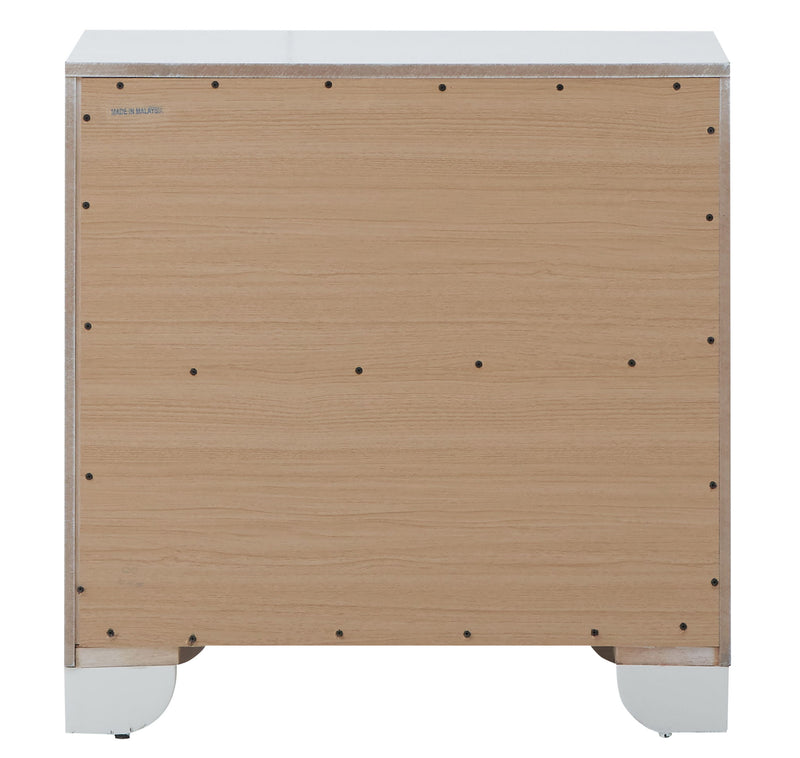 Contemporary silver champagne accent nightstand by Glory Furniture with particle board finish, featuring a sleek modern design.