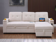 Ashlyn II - 84"W Woven Fabric Reversible Sleeper Sectional Sofa with Storage Chaise - R&R Furniture Gallery (Fountain Valley, CA)