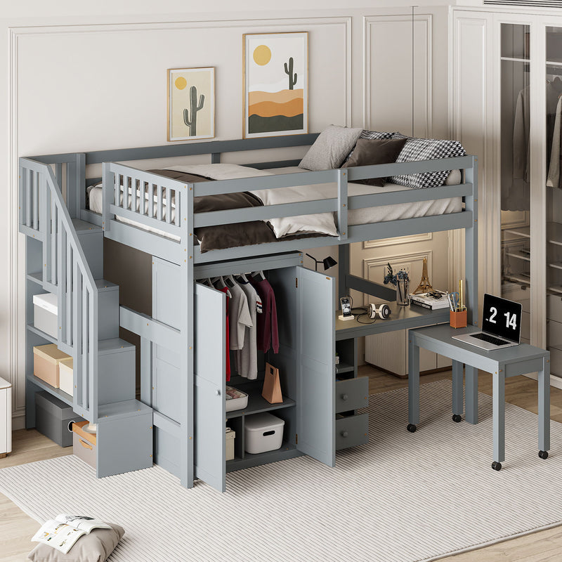 Loft Bed With Stairs, Bookshelf, Drawers, Desk & Wardrobe, Space Saving Multifunctional Furniture - R&R Furniture Gallery (Fountain Valley, CA)