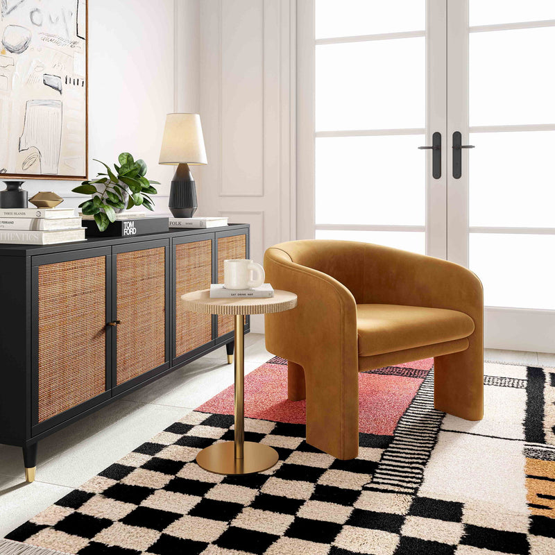 TOV Furniture Marla velvet accent arm chair with plush cushioning and sleek design, ideal for modern living room decor.