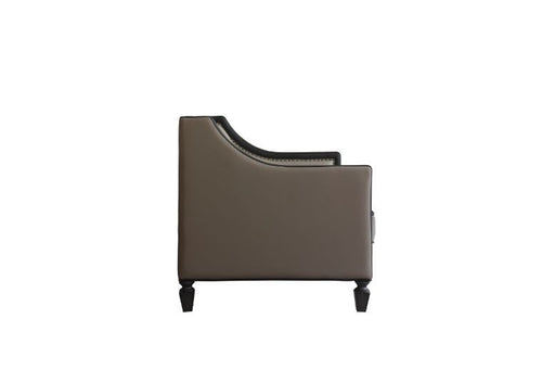 House Beatrice - Loveseat With 3 Pillows - Tan Synthetic Leather , Black Synthetic Leather & Charcoal - R&R Furniture Gallery (Fountain Valley, CA)