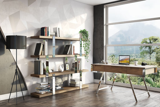 Brewer - Modern Walnut Glass & Stainless Steel Bookshelf — view 2
