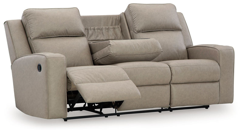 Lavenhorne - Rec Sofa W/Drop Down Table - Pebble - R&R Furniture Gallery (Fountain Valley, CA)