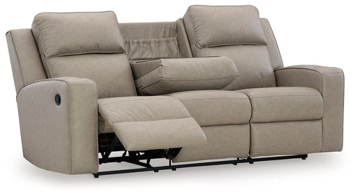 Lavenhorne - Rec Sofa W/Drop Down Table - Pebble - R&R Furniture Gallery (Fountain Valley, CA)