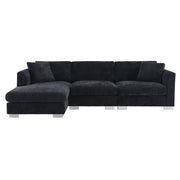 Luxe & Co. modern cloud L-shaped sectional sofa with oversized chaise, 4 seats, and 2 free pillows in a stylish stationary design