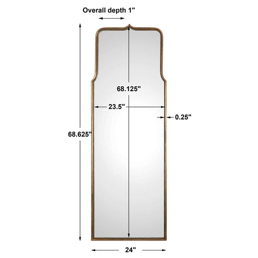 Uttermost Adelasia wall mirror with antiqued gold finish, ornate frame, and reflective glass, ideal for elegant wall decor.