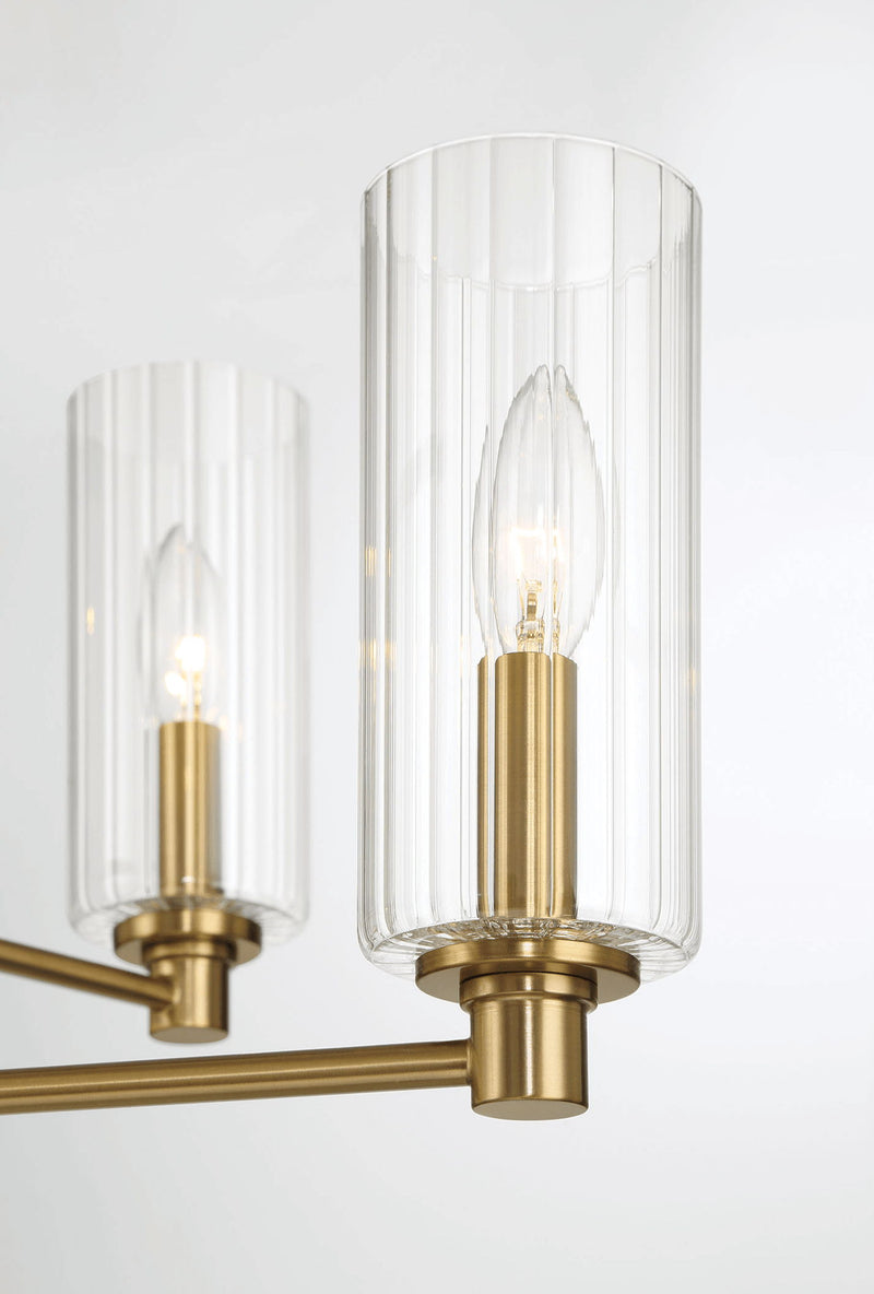 Timeless - 6 Lights Chandelier With Clear Ribbed Satin - Antique Brass / Clear / Gold - R&R Furniture Gallery (Fountain Valley, CA)