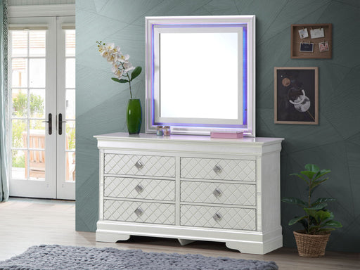 Glory Furniture Verona dresser with sleek wooden finish and multiple drawers for bedroom storage.