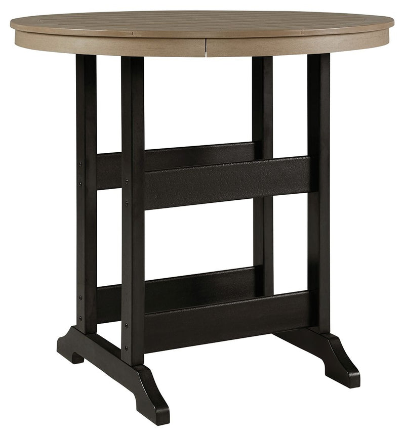 Fairen Trail - Round Bar Table w/Umb OPT - Black / Driftwood - R&R Furniture Gallery (Fountain Valley, CA)