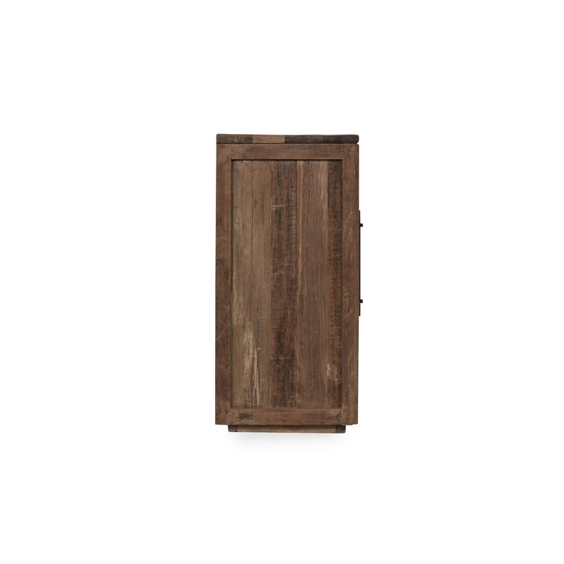 Natural wood Jett 4-door cabinet by Classic Home, showcasing a sleek buffet with four doors and a smooth finish.