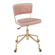 Lumi Source Tania contemporary task desk chair with ergonomic design, black fabric upholstery, and adjustable height for office use.