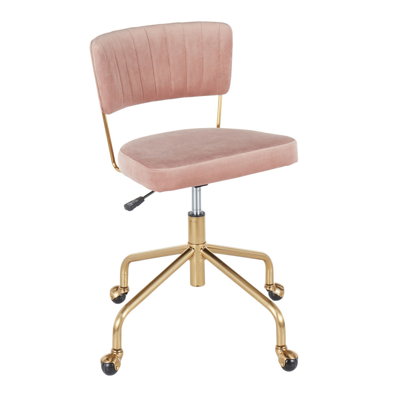 Lumi Source Tania contemporary task desk chair with ergonomic design, black fabric upholstery, and adjustable height for office use.