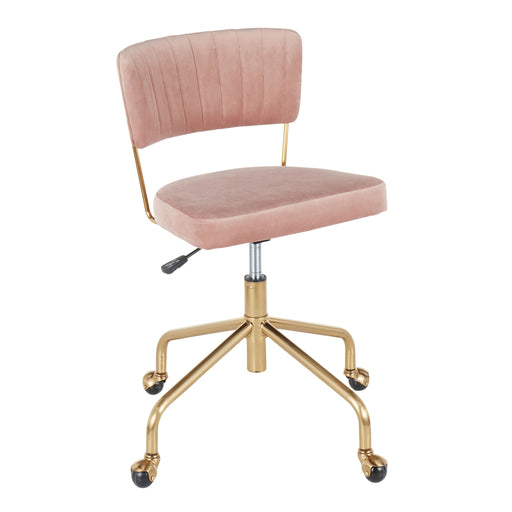 Lumi Source Tania contemporary task desk chair with ergonomic design, black fabric upholstery, and adjustable height for office use.