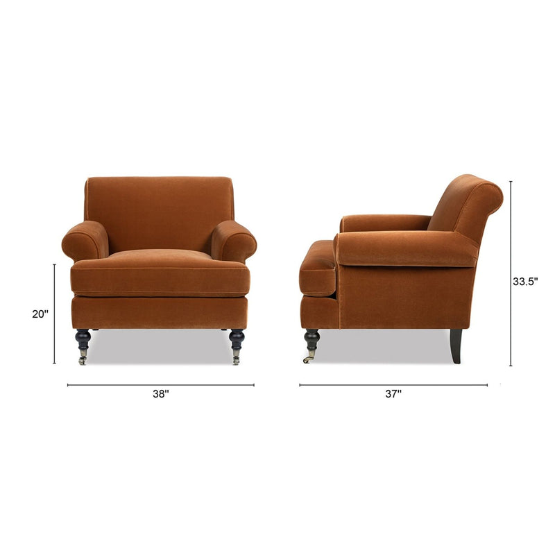 Jennifer Taylor Home Alana Lawson Accent Arm Chair with casters, plush fabric upholstery and modern design.